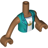 Lego Minidoll Torso Girl with Dark Turquoise Vest, White Shirt with Gold Crown Print, Medium Nougat Arms with Hands / Medium Nougat