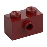 Brick Special 1 x 2 with 1 Center Stud on 1 Side, Bottom Stud Holder / Dark Red