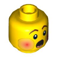 Lego Minifig Head, Rosy Cheeks, Open Mouth, Brown Eyebrows Print [Blocked Open Stud] / Yellow