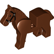 Lego Animal, Horse, Movable Head, Black Eyes, Silver Pupils, Black Bridle Print / Reddish Brown