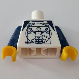 Torso, Shirt with Dark Blue Vitruvian Minifigure Print, Dark Blue Arms, Yellow Hands