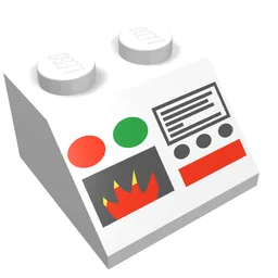 Brick Sloped 45° 2 x 2 with Flame and Control Panel Print fire / White