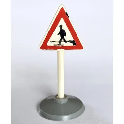 Road Sign Old Triangle with Man Crossing Print & Type 1 Base / White
