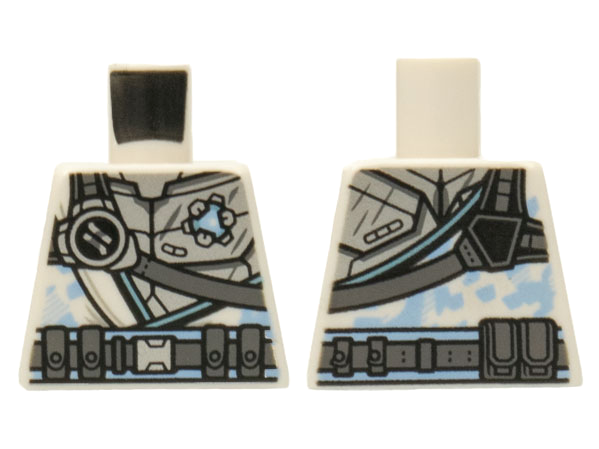 Lego Torso Armor Silver with Ninjago Logogram Letter Z, Dark Bluish Gray Strap and Utility Belt Pattern
