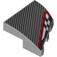 Brick Wedged, Curved 2 x 2 with Stud Notch Left with Black Stripes, Black/White Headlight, Red Border Print