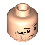 Lego Minifig Head Rainn DeLaCourt, Bushy Dark Brown Eyebrows, Black Dinosaur Tattoo, Stubble, Closed Mouth / Open Mouth Clenched Teeth Print / Light Nougat