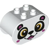 Duplo Brick 2 x 4 x 2 Rounded Ends with Panda Face Print / White