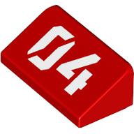 Lego Brick Sloped 30° 1 x 2 x 2/3 with White '04' print / Red