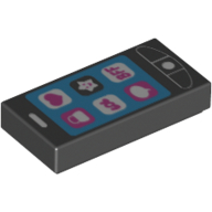 Lego Tile 1 x 2 with Cell Phone with 'BFF', 'LOL', Heart, Lock, Speechbubble and Star Print / Black