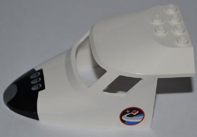 Lego Aircraft Fuselage Forward Top Curved 6 x 10 x 4 with 3 Window Panes with Black Space Shuttle Nose and Space Logo Pattern on Both Sides (Stickers) - Set 3367