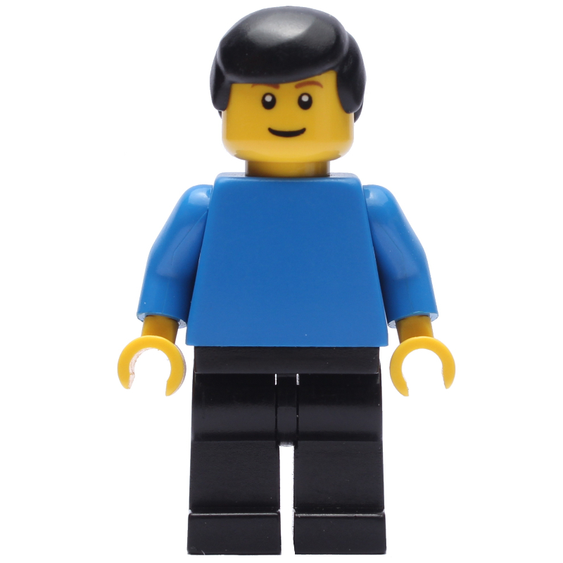 Lego Blue Torso, Black Legs, Black Hair