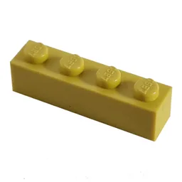 Modulex Brick 1 x 4 with LEGO on Stud / Modulex Lemon