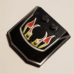 Brick Wedged, Curved Triple 4 x 4 x 2/3, 2 Studs with Windshield and Flame Print / Black