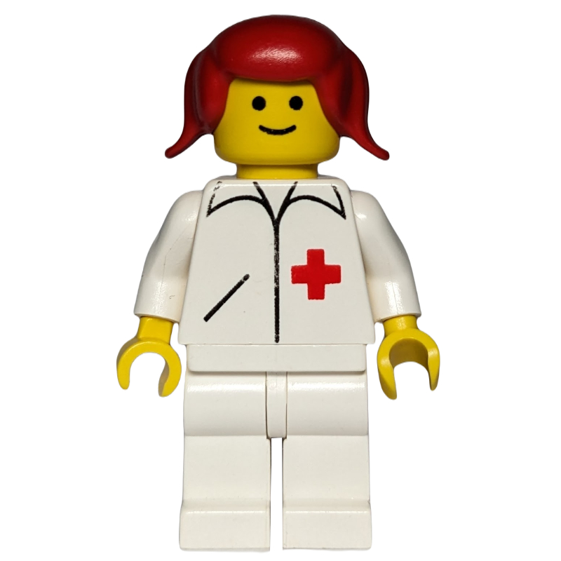 Lego Doctor, Woman, White Jacket with Red Cross, Red Hair