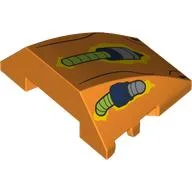 Brick Wedged, Curved 4 x 3 No Studs with Silver/Lime Hoses, Black Lines Print / Orange