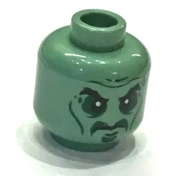 Minifig Head Master Yang, Eyebrows, Cheek Lines and Sunken Eyes Print [Hollow Stud] / Sand Green