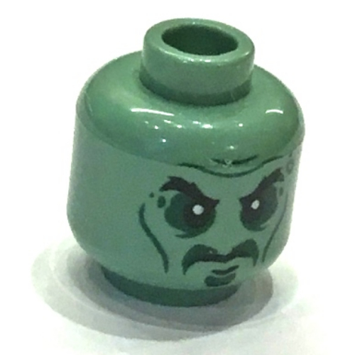 Lego Minifig Head Master Yang, Eyebrows, Cheek Lines and Sunken Eyes Print [Hollow Stud] / Sand Green