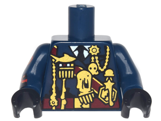 Lego Torso Military Uniform with Melted Medals and Dark Red Sash Pattern / Dark Blue Arm Left / Dark Blue Arm Right with Splotches Pattern / Black Hands