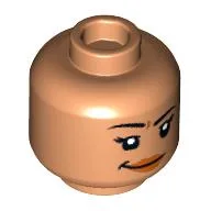 Minifig Head Sammy, Eyelashes, Dark Orange Lips, Open Mouth Smile / Closed Mouth Smirk Print / Nougat