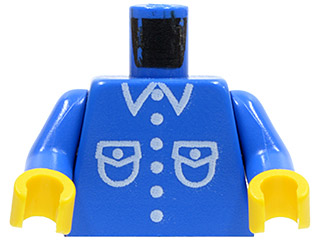 Lego Torso Shirt with White Pockets, Buttons, and Collar Pattern / Blue Arms / Yellow Hands