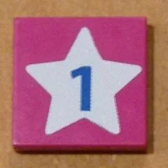 Tile 2 x 2 with Light Blue Star and Blue Number 1 Pattern (Sticker) - Set 5944