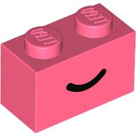 Lego Brick 1 x 2 with Black Curved Line / Smile print / Coral