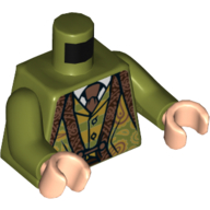 Lego Torso Vest with Decorations, Reddish Brown Straps, and Tie Print, Olive Green Arms, Light Nougat Hands / Olive Green