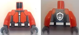 Torso Wetsuit, Dark Bluish Gray Panels, Silver Zipper, Belt with Buckle and Pouches, Trident Badge Logo on Back Pattern / Reddish Orange Arms / Dark Bluish Gray Hands