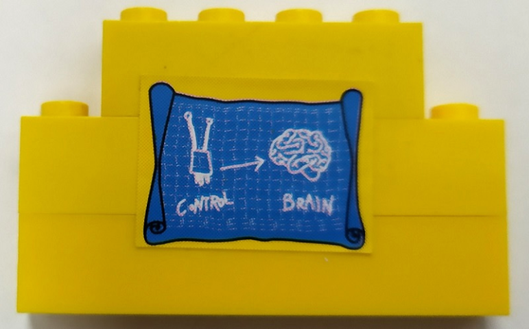 Lego Stickered Assembly 6 x 1 x 3 with White 'CONTROL' and 'BRAIN' on Blueprint Pattern (Sticker) - Set 3826