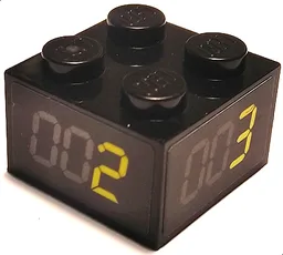 Brick 2 x 2 with Lap Counter with Yellow Numbers 1, 2, 3, and 4 Pattern on All Sides (Stickers) - Set 75888