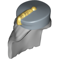 Lego Hair and Hat, Long and Straight, with Sand Blue Hat with Gold Tassel Print / Light Bluish Gray