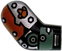 Lego Arm, Right with Silver Armor Plates and Bolts, Orange and Sand Green Panels Pattern