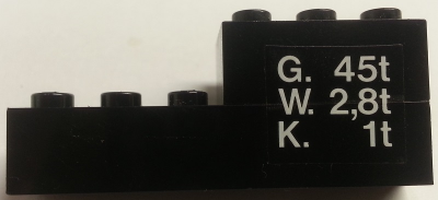 Lego Stickered Assembly 6 x 2 x 2 with 'G. 45t', 'W. 2,8t', 'K. 1t' on Transparent Background Pattern Right (Sticker) - Set 7715