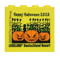 Brick 2 x 4 x 3 with 'LEGOLAND Deutschland Resort Happy Halloween 2020' Print / Yellow