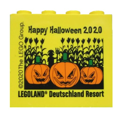 Lego Brick 2 x 4 x 3 with 'LEGOLAND Deutschland Resort Happy Halloween 2020' Print / Yellow