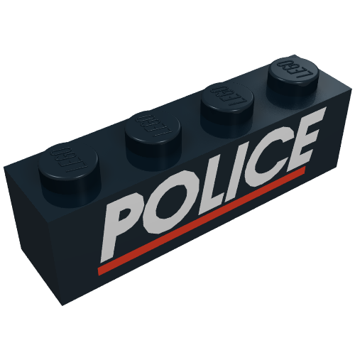 Lego Brick 1 x 4 with White 'POLICE' and Red Line Print / Black