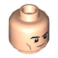 Lego Minifig Head Loki, Medium Nougat Lines, Raised Eyebrow, Stern / Mean Smile print / Light Nougat
