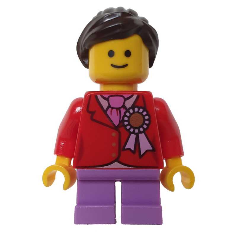 Lego Kid, Red Torso, Medium Lavender Legs, Dark Brown Hair