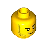 Minifig Head, Beard Stubble, Raised Eyebrow, White Pupils Print, Stubble Goatee [Hollow Stud] / Yellow