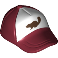 Lego Hat / Cap Short Curved Bill with Seams on Peak and Button on Top with Black Beaver on White Print / Dark Red