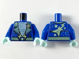 Torso Jacket with Metallic Light Blue Lapels and Triangles, Yellowish Green Star and Lightning Pattern / Blue Arms / Light Aqua Hands