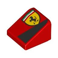 Brick Sloped 30° 1 x 1 x 2/3 with Ferrari Logo, Black Triangle Print / Red