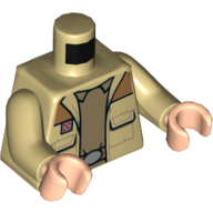 Lego Torso Jacket with Medium Nougat Shoulders, over Dark Tan Undershirt Print, Tan Arms, Light Nougat Hands / Tan