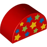 Duplo Brick 2 x 4 x 2 Curved Top with 11 Stars Print / Red