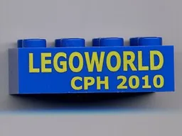 Brick 2 x 4 with Yellow 'LEGOWORLD CPH 2010' Pattern