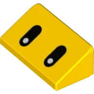 Brick Sloped 30° 1 x 2 x 2/3 with Oval Black Eyes Print / Yellow