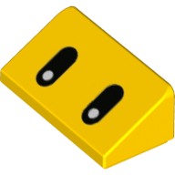 Lego Brick Sloped 30° 1 x 2 x 2/3 with Oval Black Eyes Print / Yellow