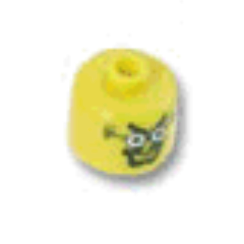 Lego Pen Bead, Round Large, Curved Edges / Cylinder with Minifig Head with Glasses and Goatee Print / Yellow