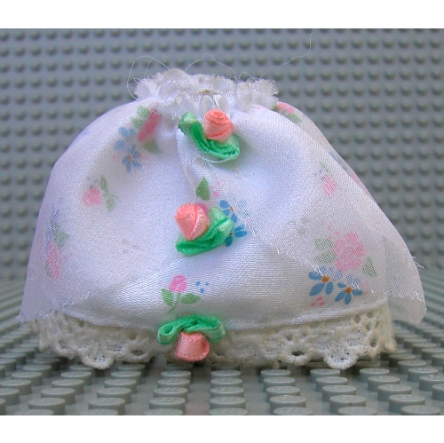 Lego Belville, Skirt, Long, Roses Print with 3 Rosettes & Lace Hem, with Sheer Layer / White