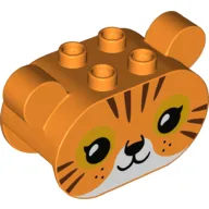 Duplo Brick 2 x 4 x 2 Rounded Ends with Ears and Tiger Face Print / Orange